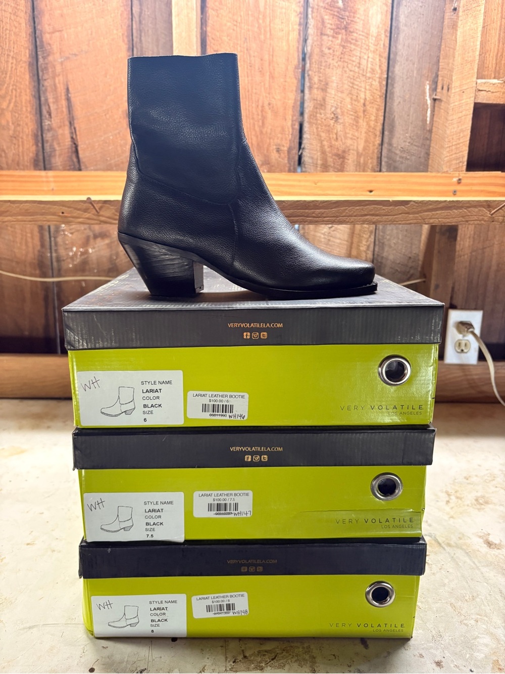 Very Volatile Black Leather Pointed Toe Ankle Boots